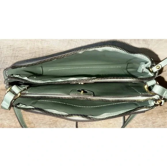 Nanette Lepore Womens Jade Sage Green Gallia Triple Section Crossbody Bag Purse - Picture 4 of 5